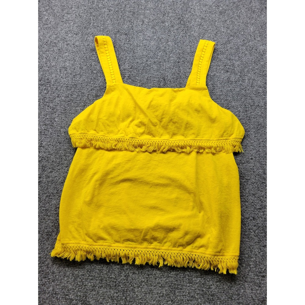 J.Crew Yellow Fringe Trim Cotton Tank Top Square Neck Sleeveless G5185 Womens L